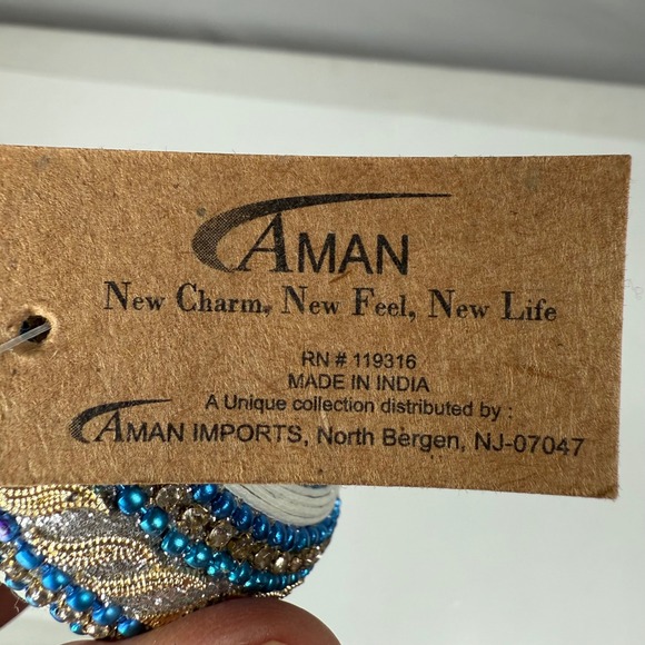 Aman Beaded Napkin Rings Set of 4 Blue Gold Decorative Dining Table‎ - Picture 3 of 6